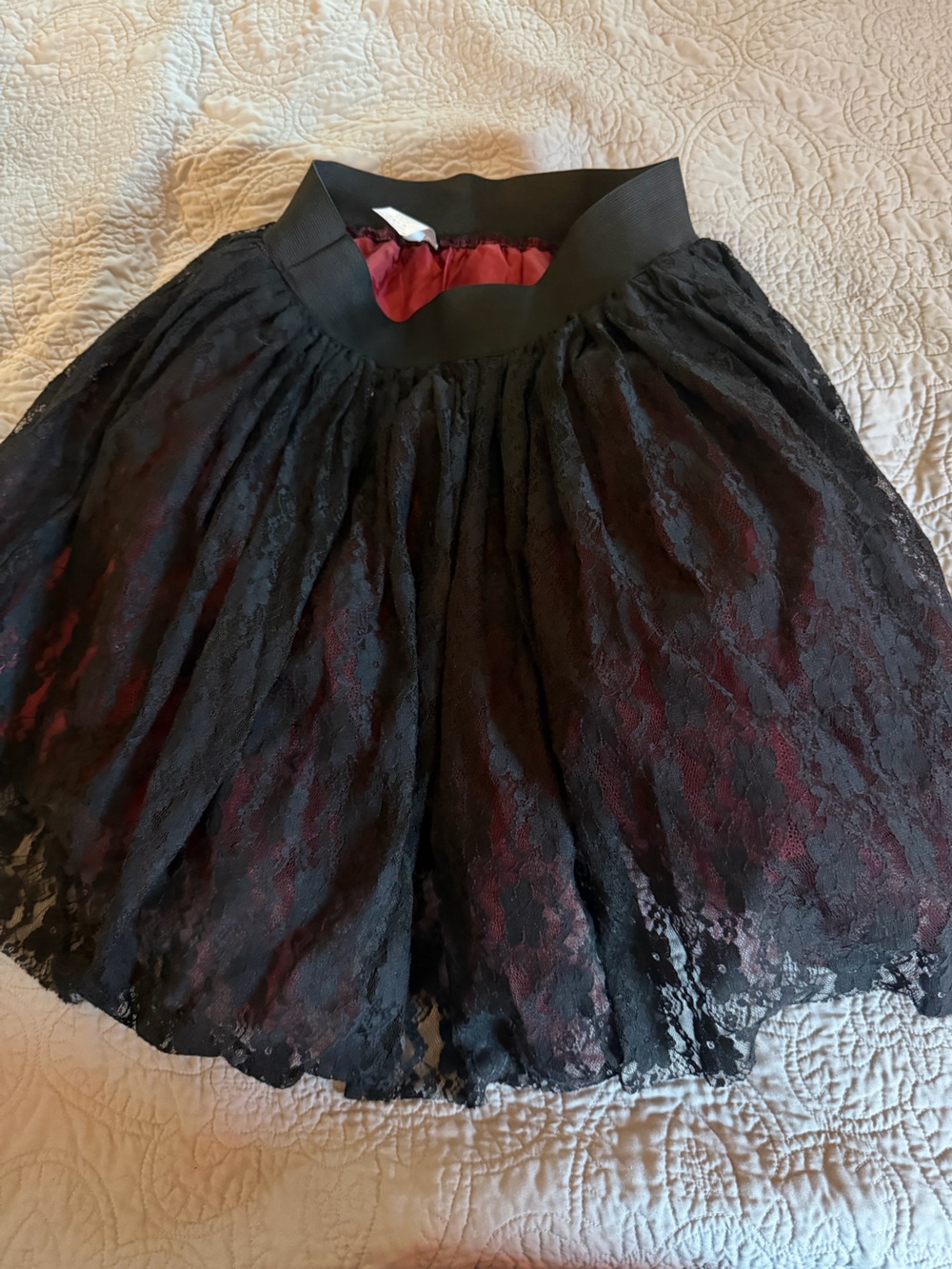 Black Lace Skirt with Red Tulle and Lining- ultimate Fairygrunge, vampire